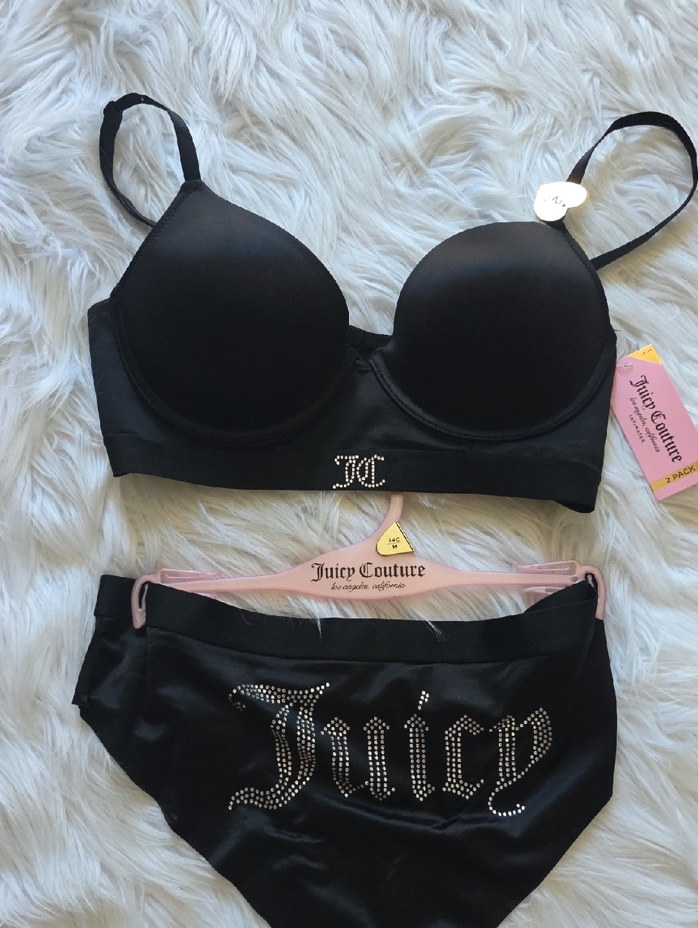 Juicy Couture Black Rhinestone-Embellished Bra & Brief Set